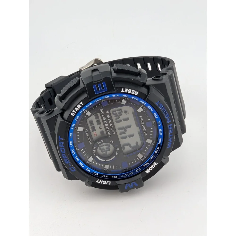 C-Sport Men's Digital Sport 56mm Case Black Resin Band Backlight- New Battery